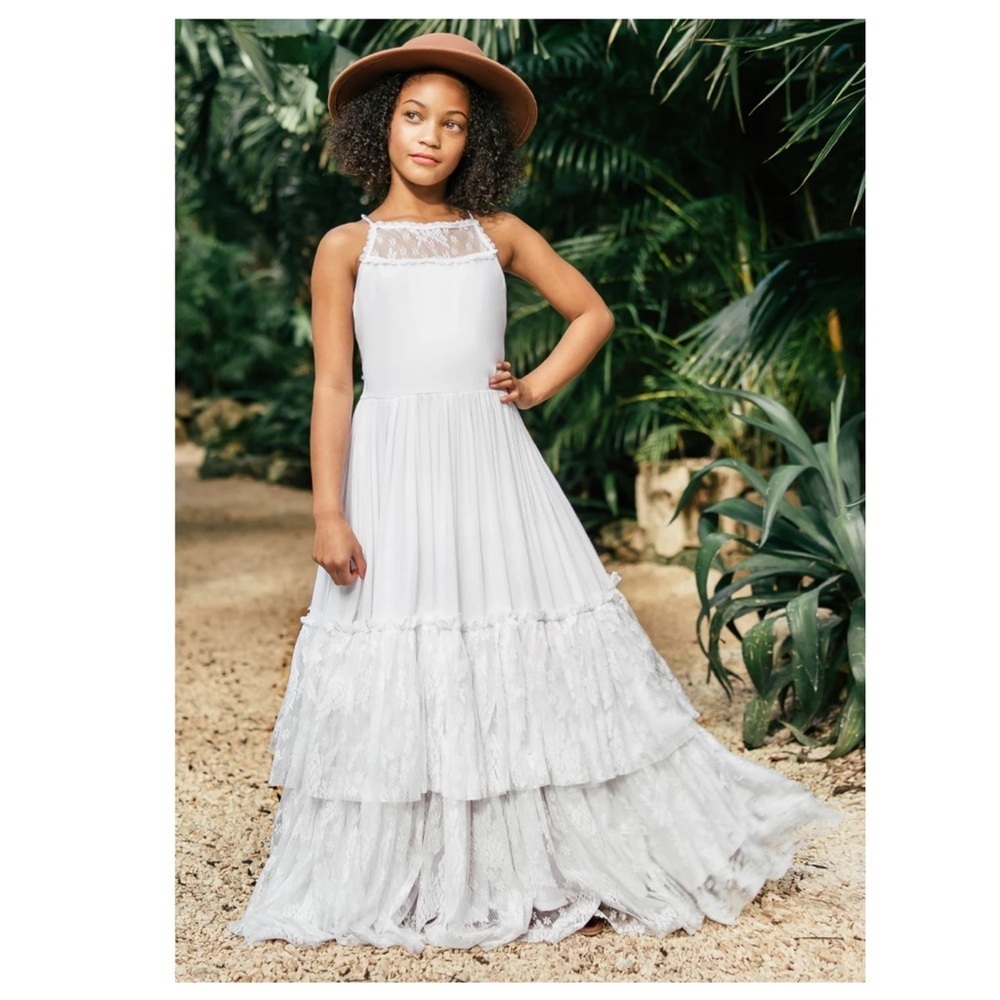 Joyfolie | Girl’s Boho Cottagecore Catrin Lace Ruffle Maxi Dress White | 14 - Picture 5 of 14